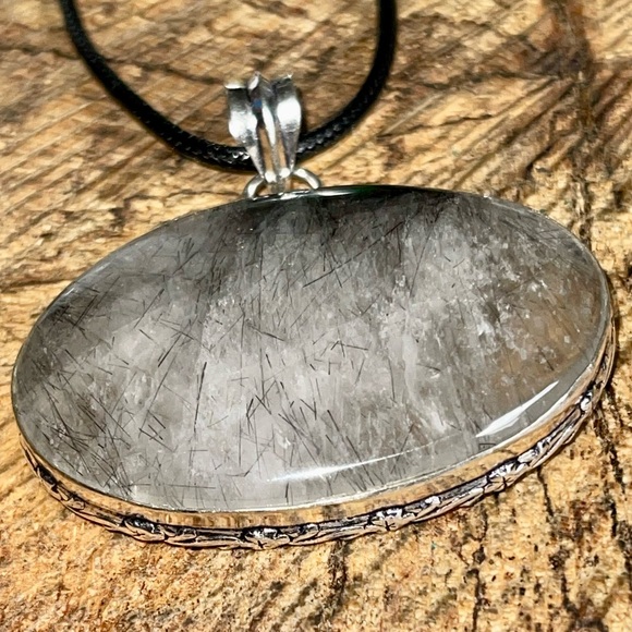 Large Oval Black Rutilated Quartz Pendant 1 7/8”x 1 7/8” - Picture 6 of 12